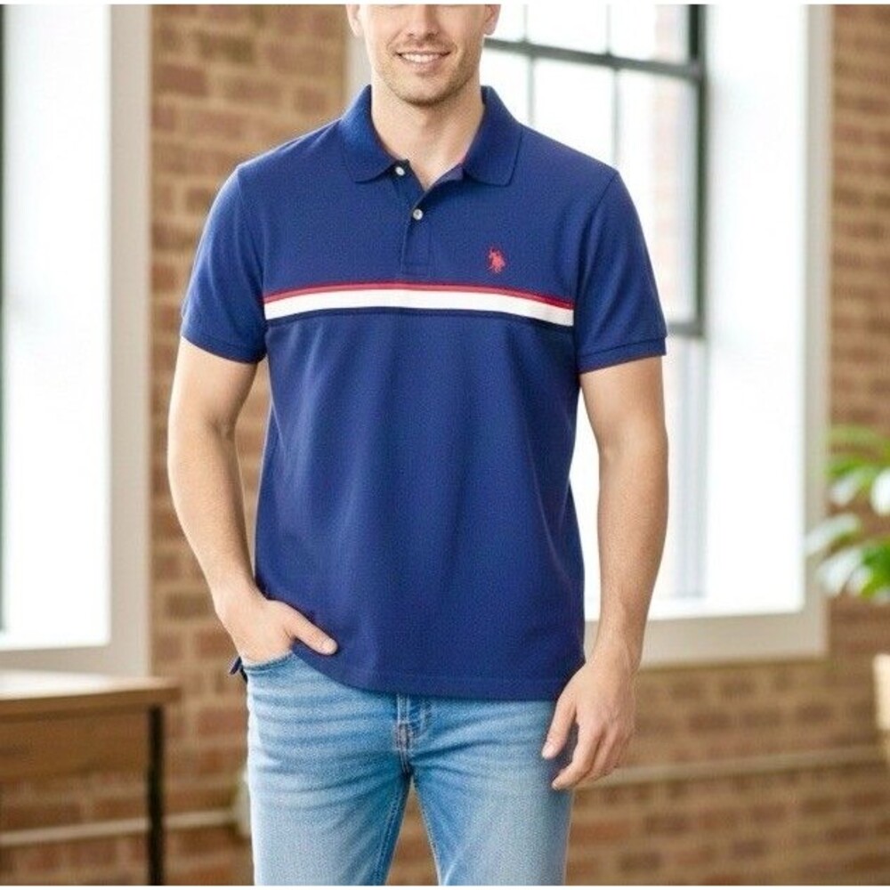 US Polo Assn Shirt Mens XL Navy Blue Short Sleeve Big Red Pony Logo Classic Fit